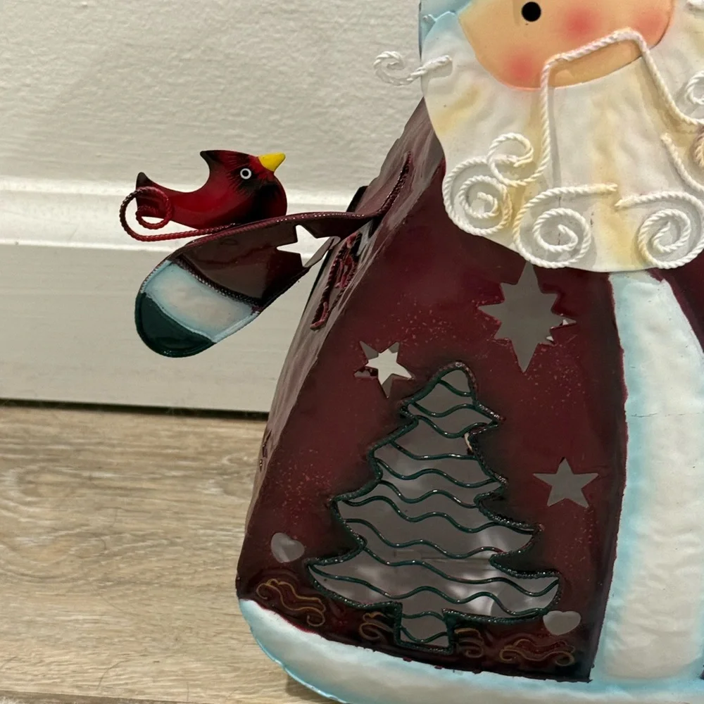 New Kohls Metal Santa Tealight Candle Holder Red Cardinal Star Cutouts